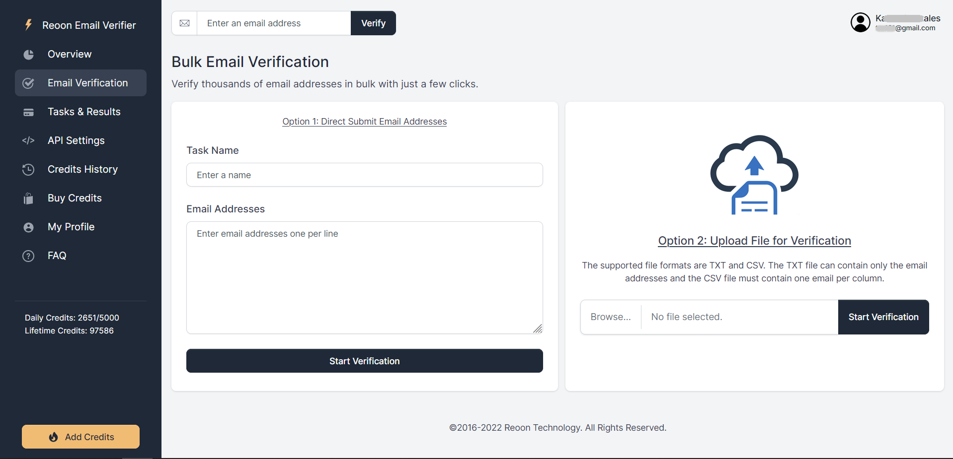 screenshot of Reoon Email Verifier